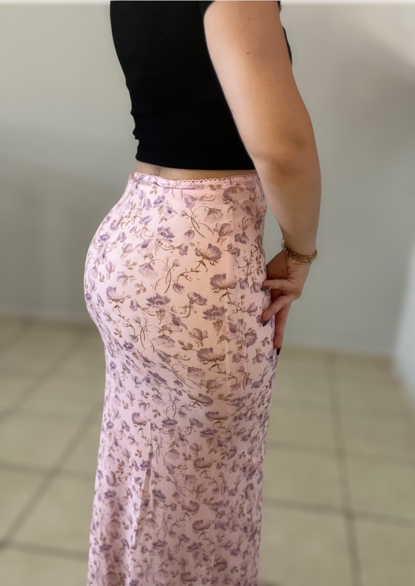 Floral Mesh Long Skirt
